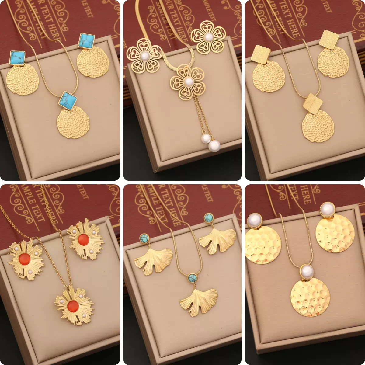 【冰萌】几何不规则项链套装 流苏不锈钢花朵吊坠 跨境饰品N1409