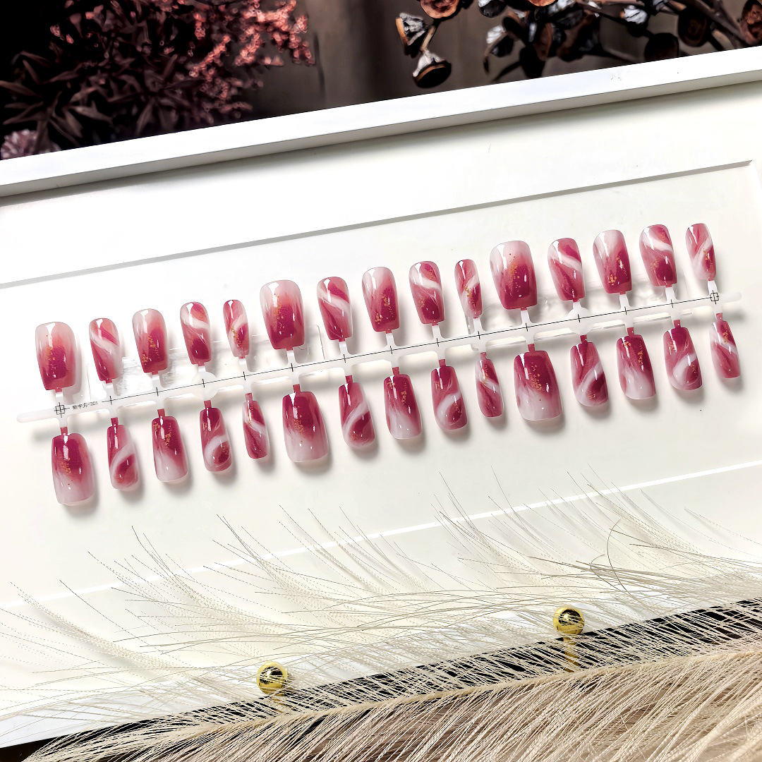 S804 [Wan Zhuo Peach Dew] Wearable, pre-made nail tips with a pure and alluring gradient effect, designed to enhance skin tone and create a sophisticated, high-end nail art look