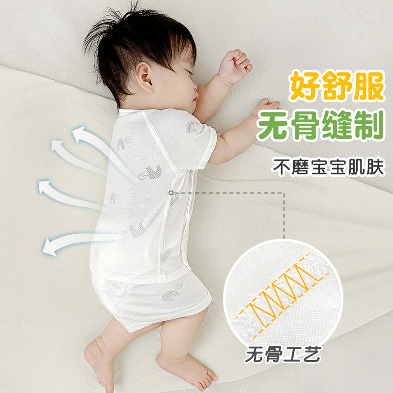 Traje de bebé verano para niños de manga corta delgada de dos piezas para niños y niñas ropa de entrepierna abierta ropa de verano para bebés image 3