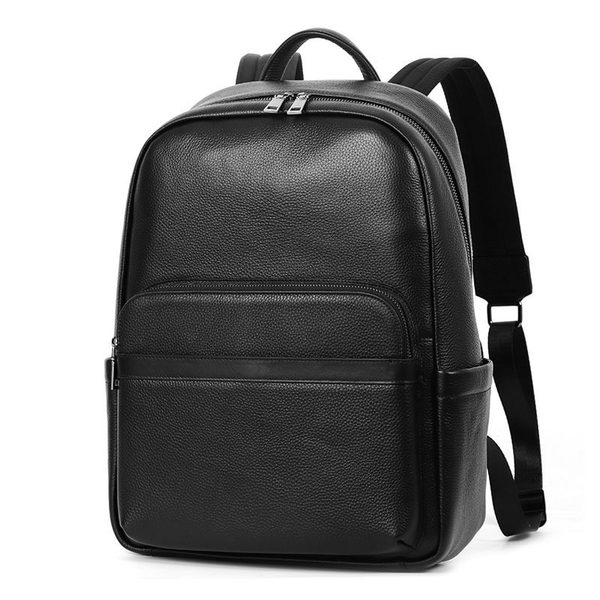 Ba lô nam da bò lớp đầu sức chứa lớn, túi du lịch kiêm túi đựng laptop 16 inch — Màu đen