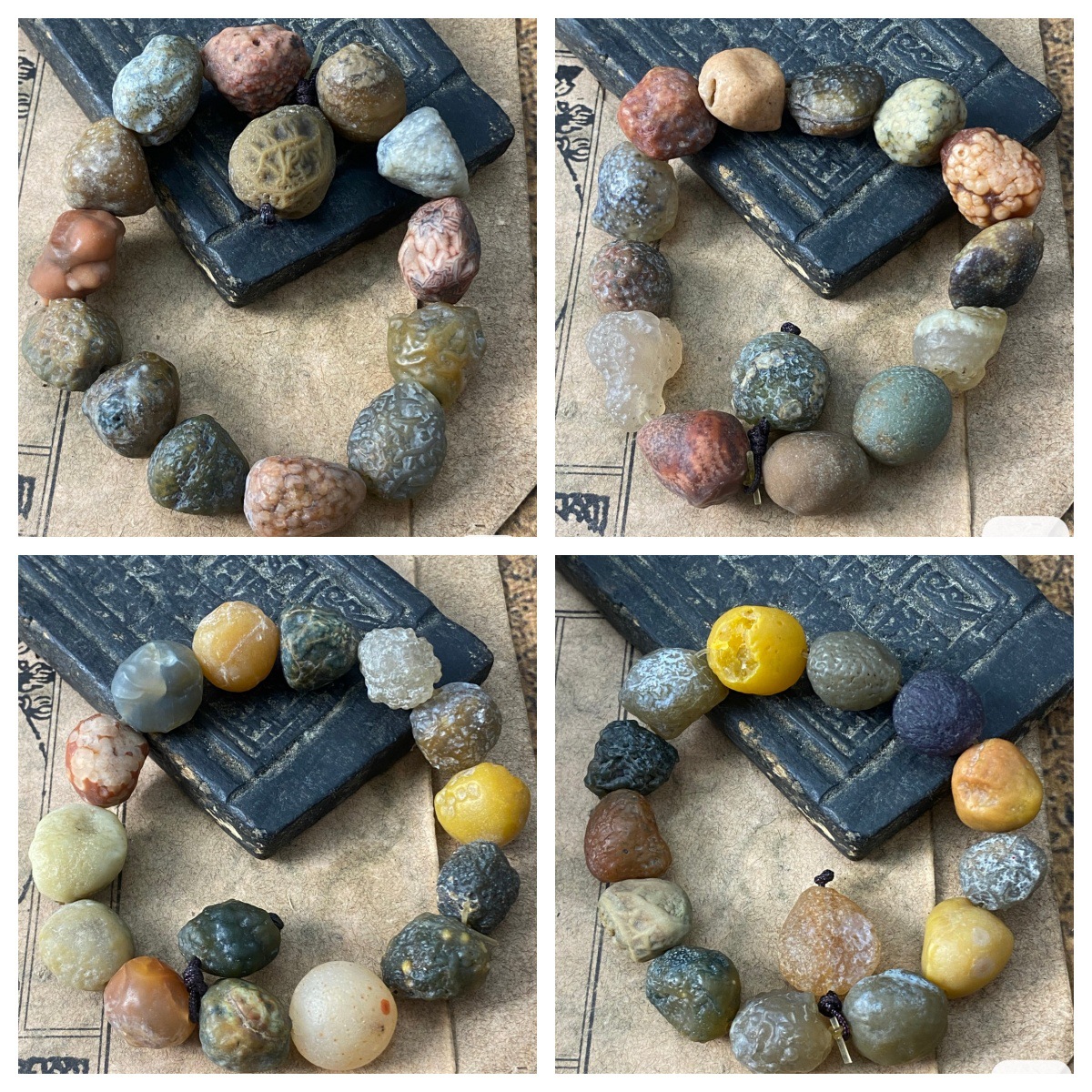 Rare and uniquely formed natural Morandi-colored Gobi agate bead bracelet