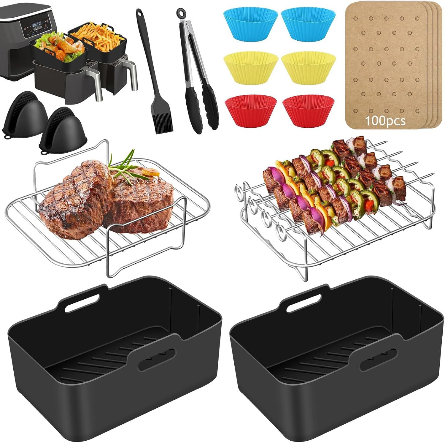 Silicone Air Fryer Mat for Amazon Ninja Af300/Af400 Steaming Rack Grill Accessories Silicone Baking Pan