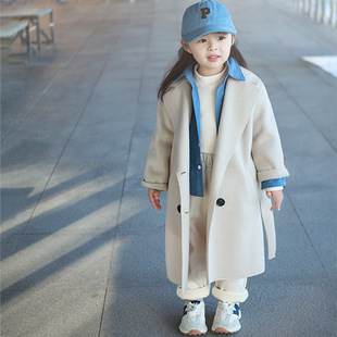 Girls' Double-sided Tweed Coat Winter Children's Trenchcoat Elegant Woolen Coat Mid-long Trendy Woolen Coat for Big Children