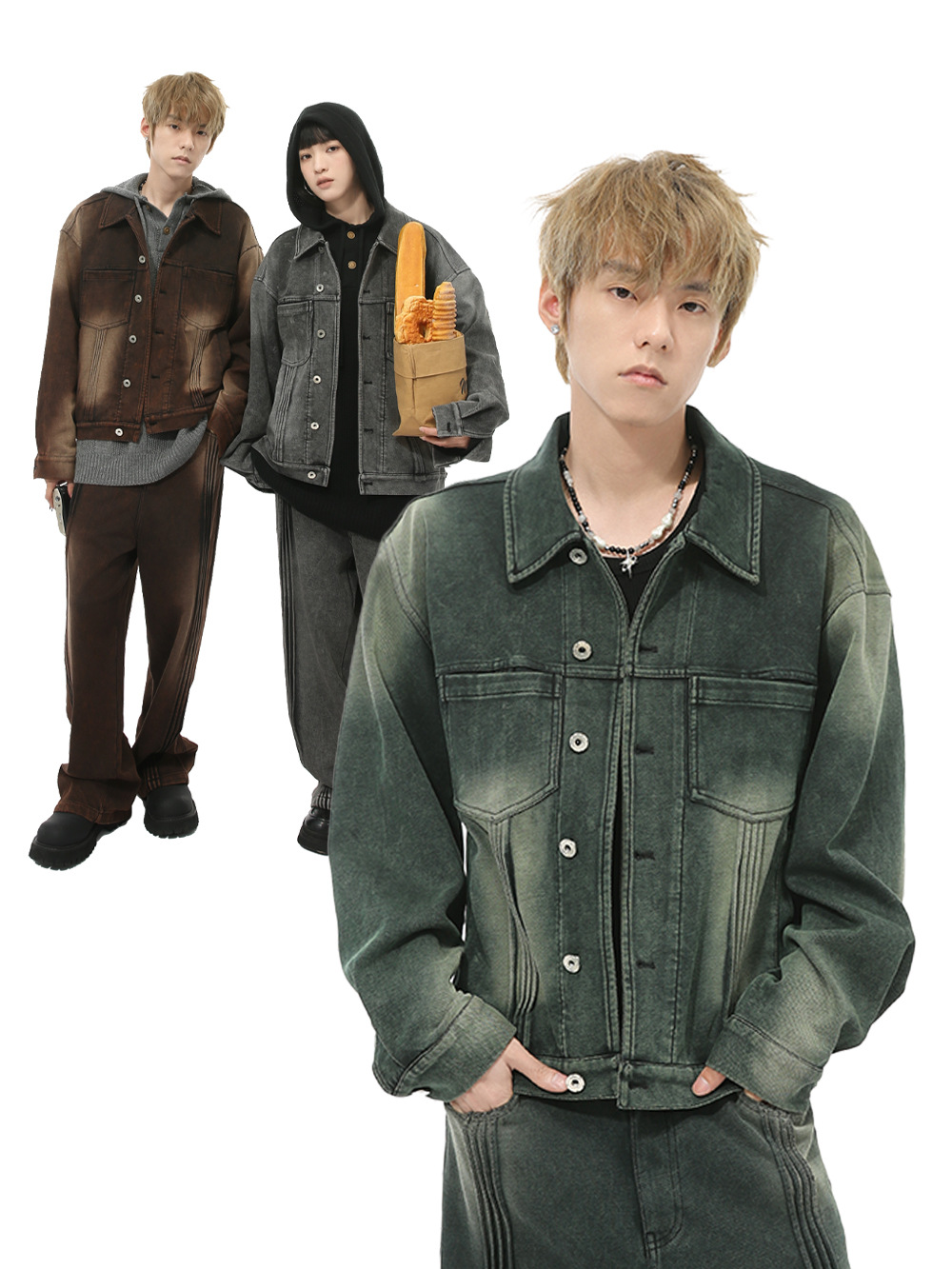 MTLCLOTHES Hombres| Nuevos productos de otoño de moda americana color gradiente retro hacer viejos jeans de moda