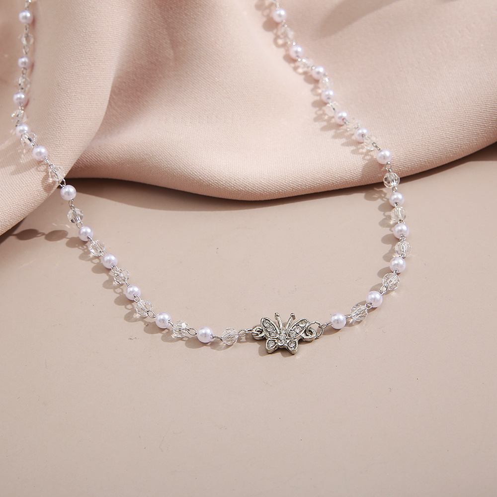 bijoux gomtriques simples collier de clavicule de papillon de perle de cristalpicture1