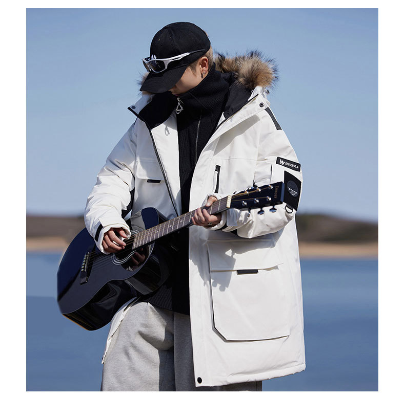 La faction chaude à la mode pour l'automne et l'hiver surmonte le simple grand col en fourrure, les hommes blancs amples et résistants au froid, mi-longs et longs_voghion.com
