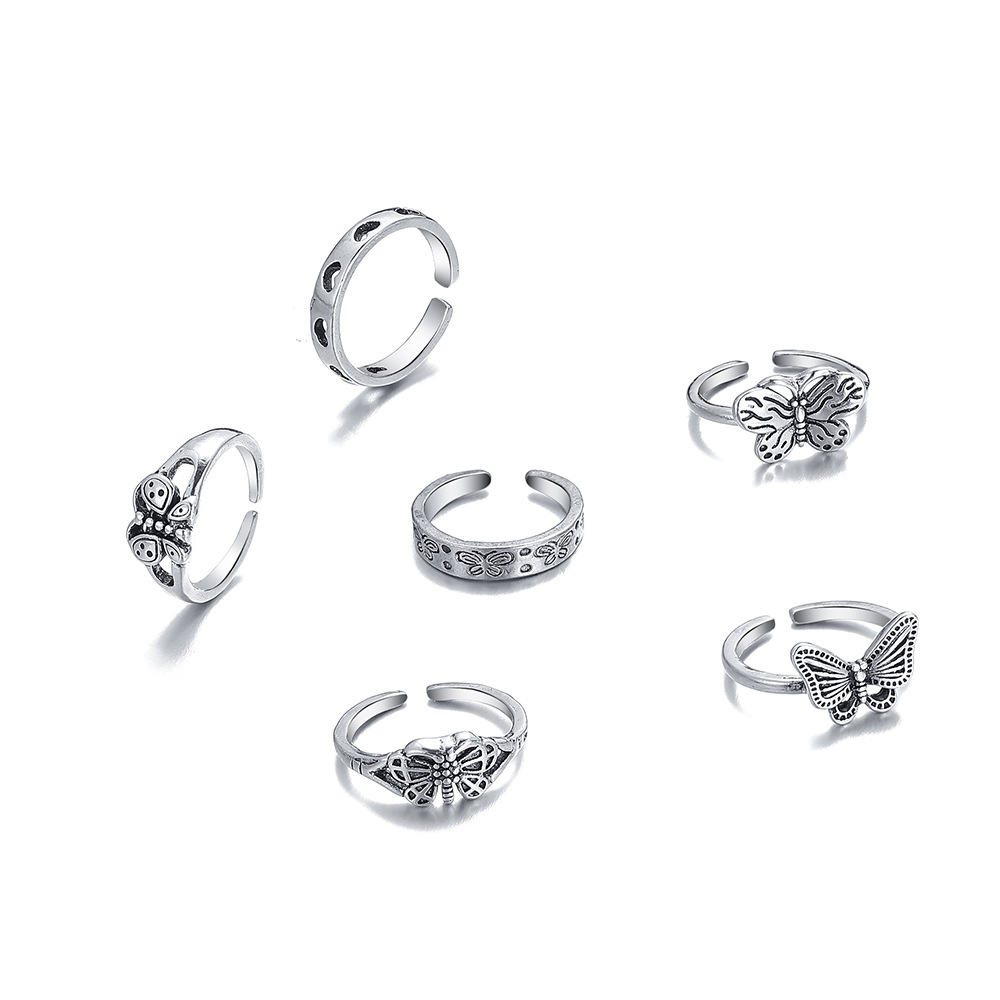 Creative Hollow Heart Shaped Butterfly Ring Set Six-piece Set display picture 1