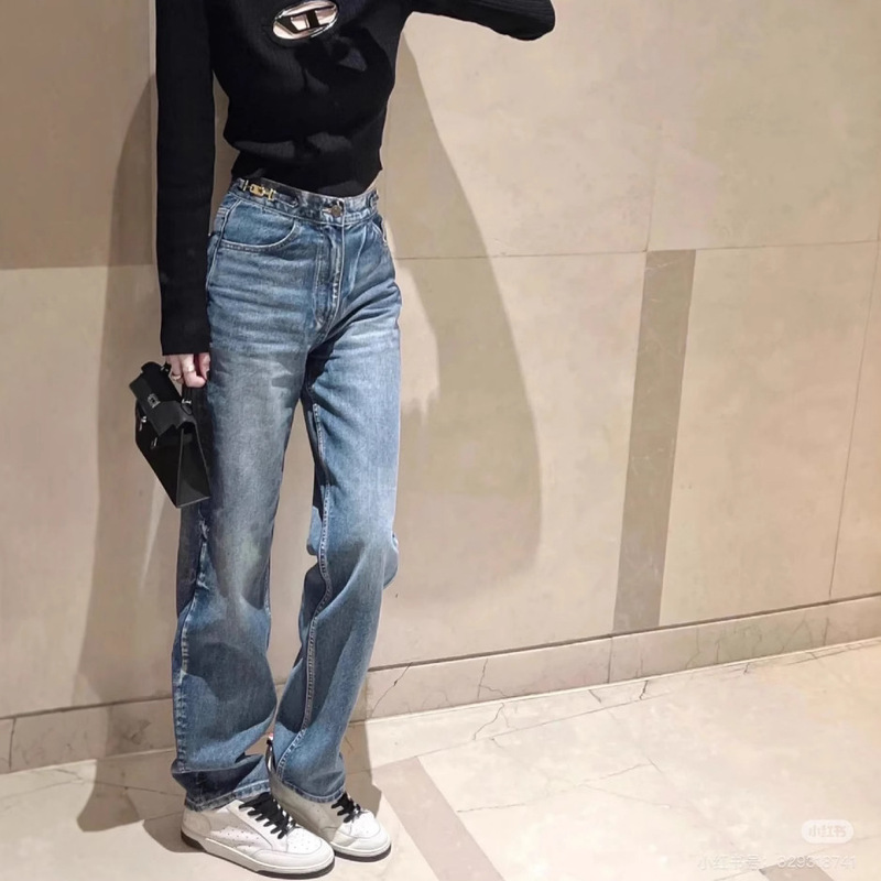 Nanyou Haute Couture Ce Correct Version Arc De Triomphe Metal Chain Versatile Floor-Length High-Waist Slim Straight Jeans for Women Nanyou Haute Couture Ce Correct Version Arc De Triomphe Metal Chain Versatile Floor-Length High-Waist Slim Straight Jeans for Women