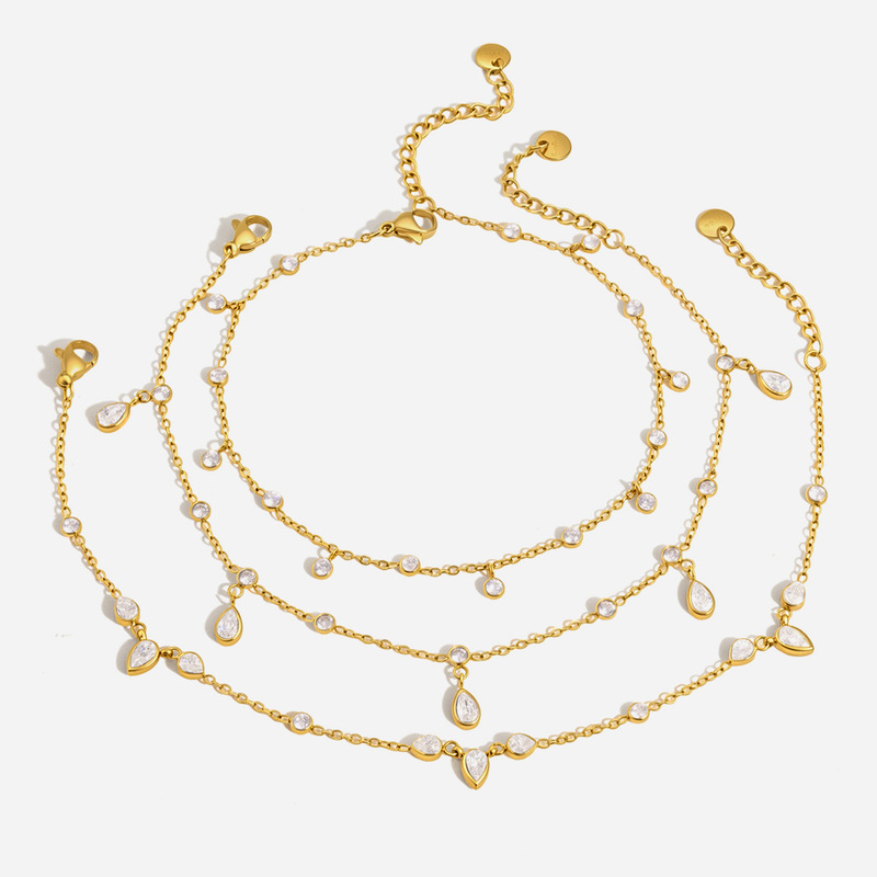 Quietly Elegant European and American Style Anklet, 18K Gold-Plated Stainless Steel Zircon Foot Jewelry, Cross-Border Personalized Simple Non-Fading Anklet Wholesale Quietly Elegant European and American Style Anklet, 18K Gold-Plated Stainless Steel Zircon Foot Jewelry, Cross-Border Personalized Simple Non-Fading Anklet Wholesale