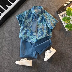 男童夏款套裝2024新款休閒洋氣男寶寶夏裝短袖寬鬆痞帥兒童兩件套