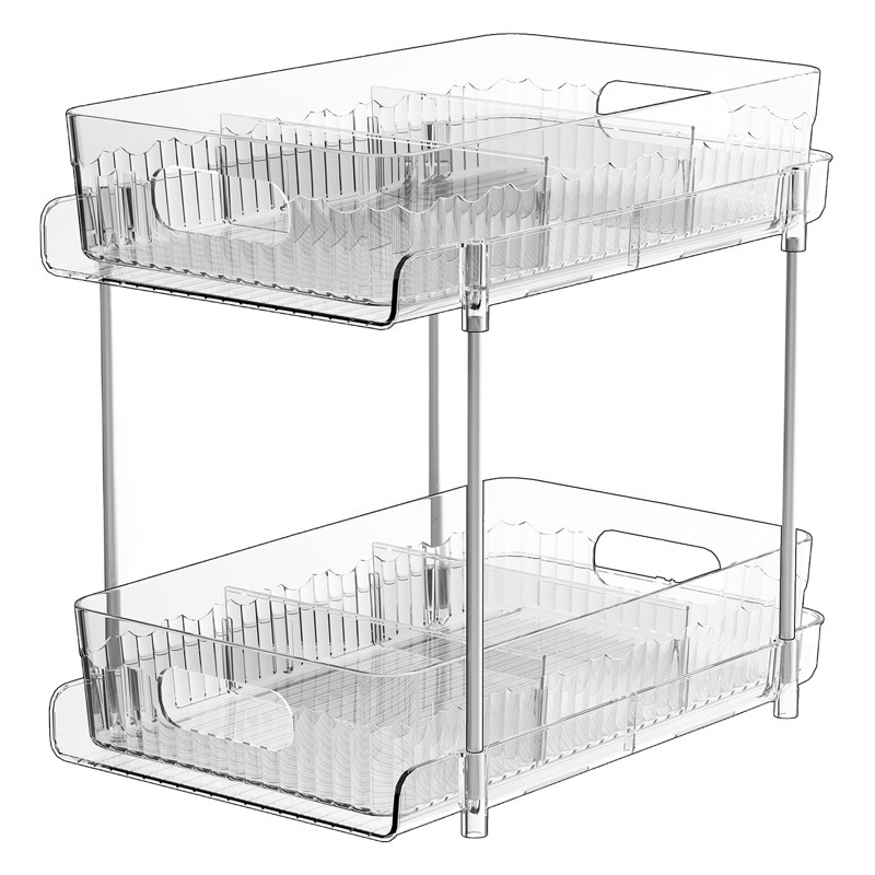 Amazon New Light Luxury Bathroom Storage Rack PET Transparent Bedroom Desktop Cosmetic Storage Shelf