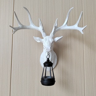 Deer head decorative wall lamp solar outdoor garden lamp home living room background wall animal pendant resin crafts
