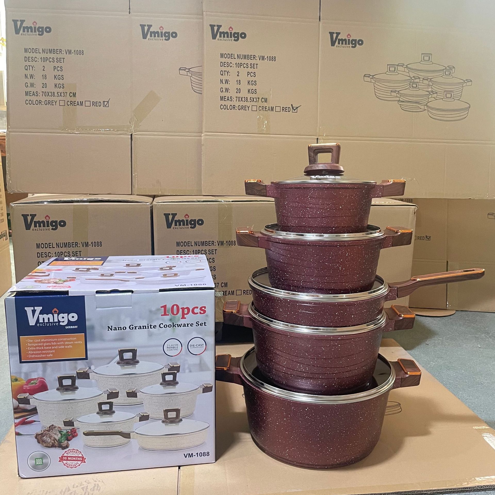 Vmigo marca 10 piezas conjunto de bandejas antiadherentes arroz de arroz de piedra de cocina de cocina de aluminio para el hogar conjunto de platos