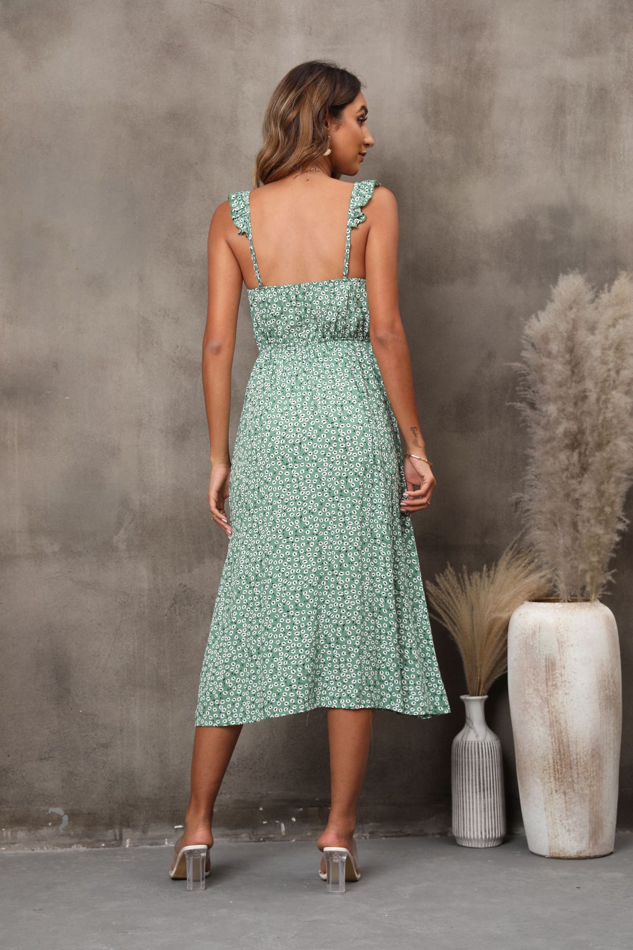 Europeo y americano transfronterizo de primavera y verano Comercio exterior nueva ropa de mujer deseo Amazon sexy sin mangas suspender vestido floral