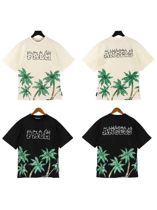 Cross-Border Exclusive Palmangels Palm Angel Palm Tree Art Letter Print Men's and Women's Casual Short-Sleeved T-Shirts