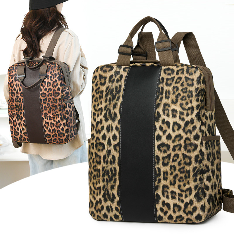 Mochila con Estampado de Leopardo de Tela Oxford para Viajes y Escuela