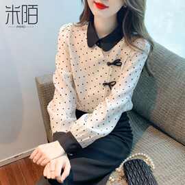 冬季时尚长袖衬衫女装2022年秋冬装新款波点雪纺上衣洋气打底小衫