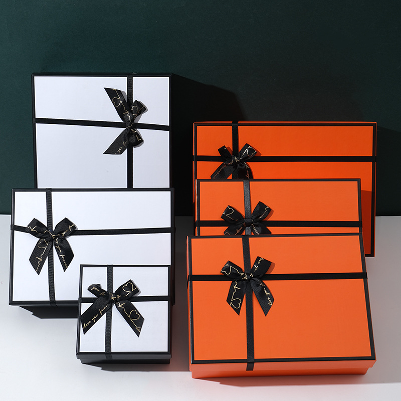 新款纸盒双色蝴蝶结包装盒新年圣诞礼盒520伴手礼礼品袋收纳盒子