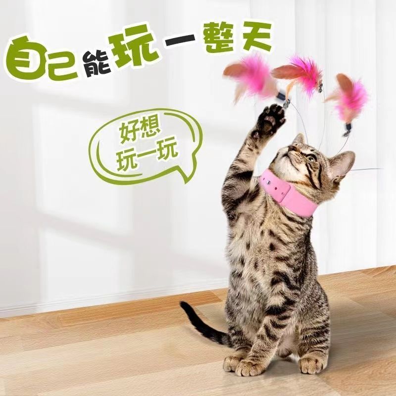 头戴式逗猫棒猫咪玩具自嗨解闷套头猫咪脖子逗猫棒猫项圈发声铃铛|undefined
