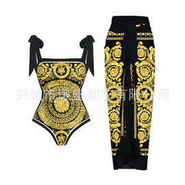 低价欧美时尚新款复古印花保守遮肉显瘦AB面防晒沙滩裙女士泳衣