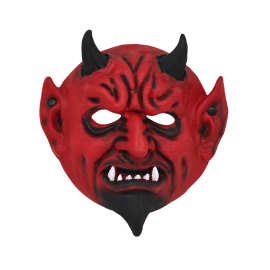 跨境热卖万圣节PU升级红色魔鬼面具带角恶魔面具角色扮演道具