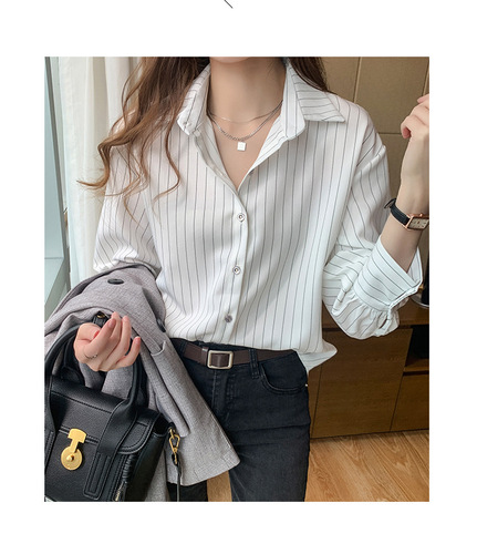 2024 Spring Women's Unisex Retro Hong Kong Style White Striped Shirt with Design Sense, Light Mature Layering Top