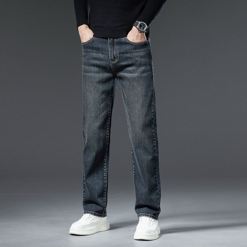 Two-color Classic Thick Jeans Middle-aged Men's Autumn and Winter New Loose All-match Easy-care Casual Straight Men's Trendy Pants
