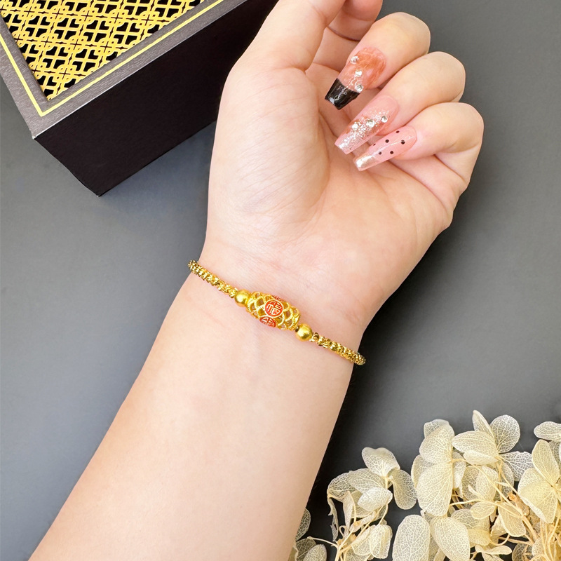 Vietnam Sha Jin Retro Fu Zi Ping An Joy Ruyi brazalete hueco no se desvanecerá joyería de moda nacional al por mayor