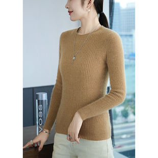 Pure wool inner warm sweater ladies 2024 autumn and winter new slim round neck long sleeve knitted base shirt factory batch