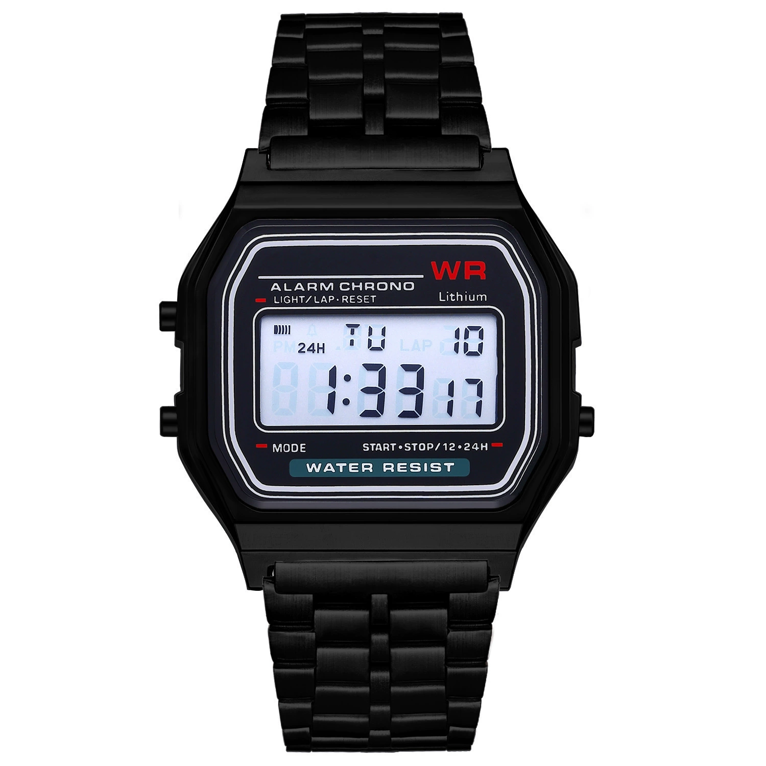 Цифковые часы F91W, стальной браслет, LED-дисплей, водостойские модные часы