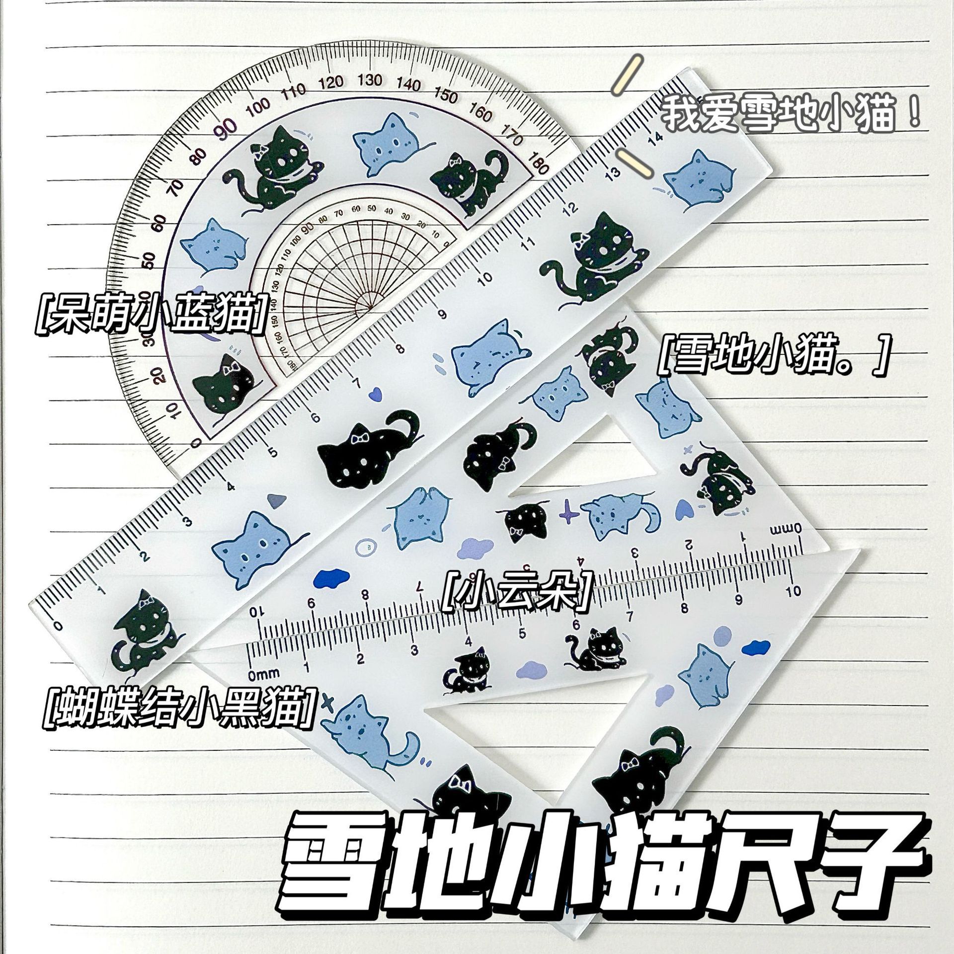 눈 고양이 자 세트