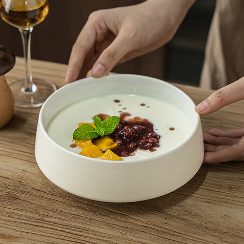 Full sense of design, creative and simple ceramic high-value soup plate, commercial artistic conception dish plate, fruit salad bowl with slight flaws