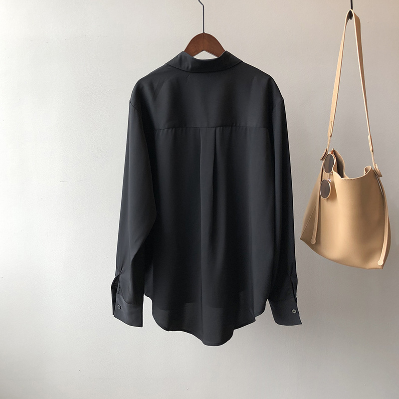 Women's Blouse Long Sleeved Solid Colour Lapel Shirt Elegant_voghion.com