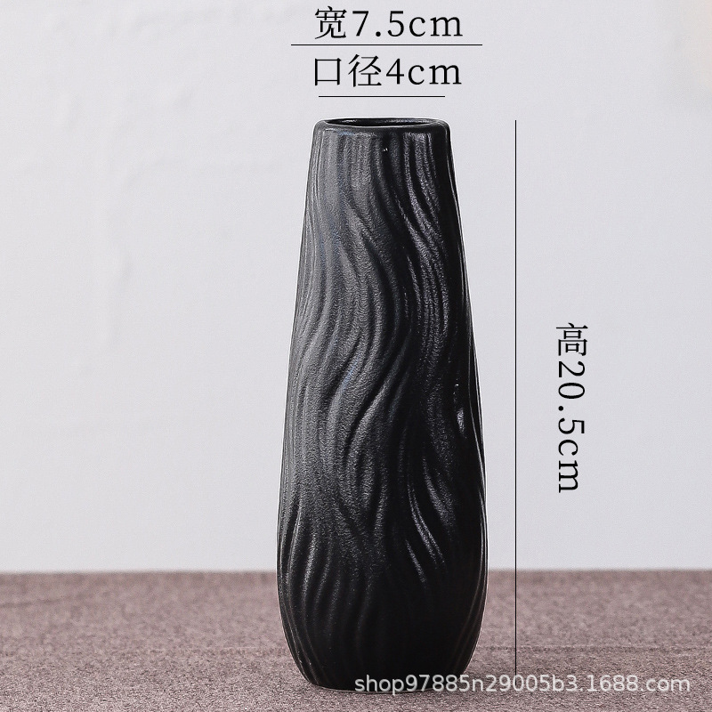 Zhenmao モダンなブラックセラミック花瓶リビングルームフラワーアレンジメント装飾品ライト高級ハイエンドフラワーアレンジメント装飾ドライフラワー|undefined