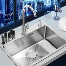 厨房水槽304不锈钢洗菜盆手工加厚洗碗槽水池家用单槽池套餐