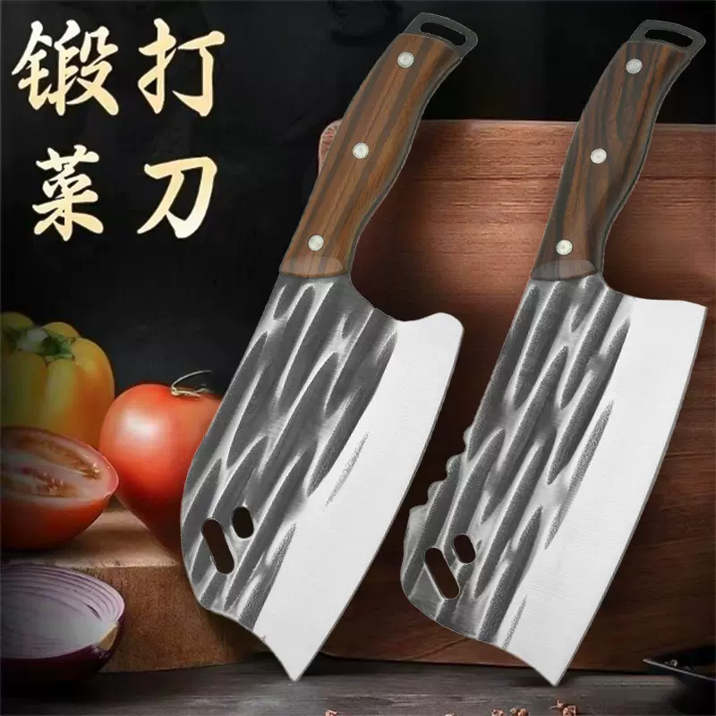 手工锻打不锈钢斩切两用厨房厨师刀锋利切肉套装砍骨刀家用菜刀