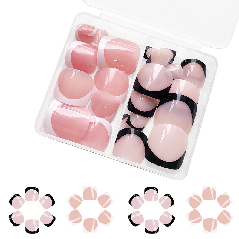 Short bright French toenail combination fresh fashion nail patch Europe and the United States foreign trade 48 24 x 2_voghion.com