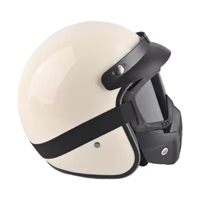 Safety Helmet, Motosiklet kaskı (dəbilqə) - ivory-white-mask-free-w-brown-mirror-hat-brim-face-towel-s