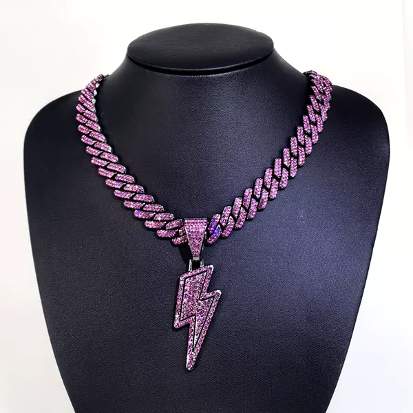 New hip-hop style purple lightning diamond Cuban chain pendant European and American popular gold-plated alloy jewelry cross-border big head
