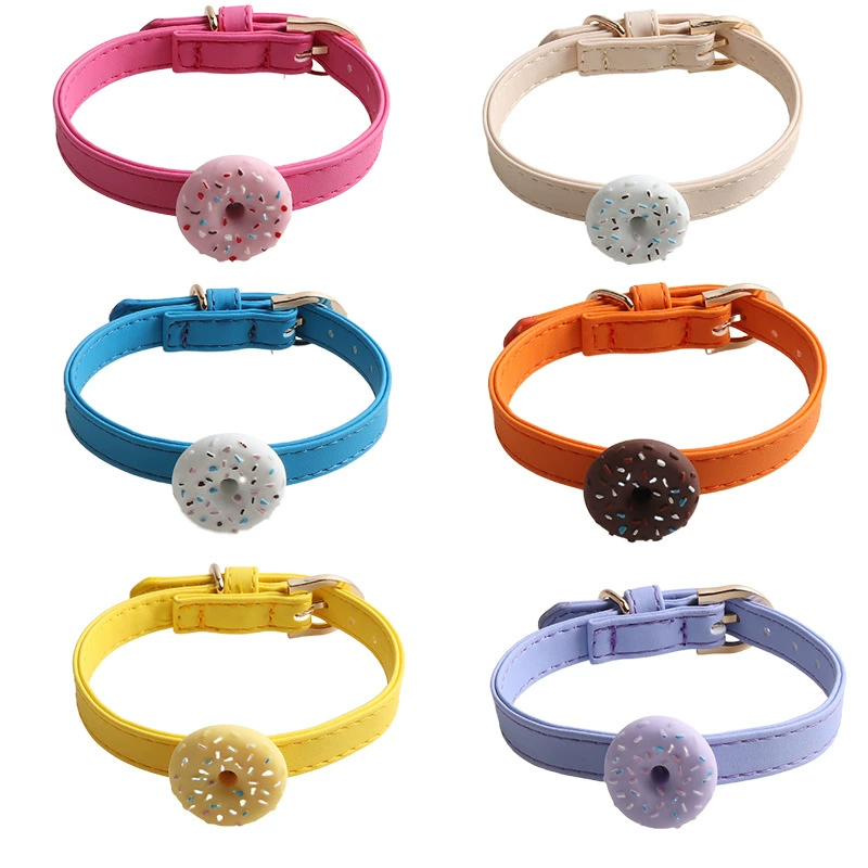 Aminger Новый ошейник для домашних животных Macaron Donut Series PU Kitten Маленькая собака Металлическая Пряжка воротник