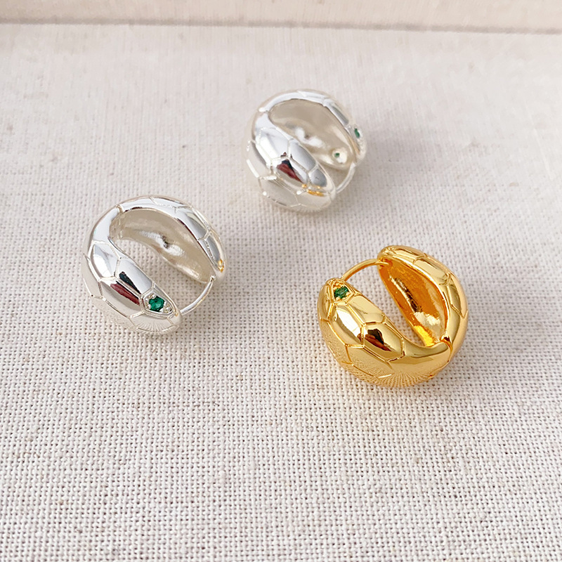 靈蛇祈福新春新年個性靈蛇造型耳扣銅鍍真金鑲鑽輕奢氣質耳環耳飾