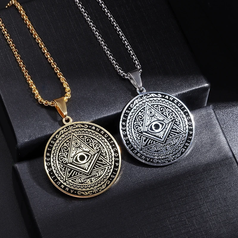 Трансграничный новый ретро полный глаз круглый кулон из нержавеющей стали ожерелье для мужчин дикий хип-хоп титановой стали кулон