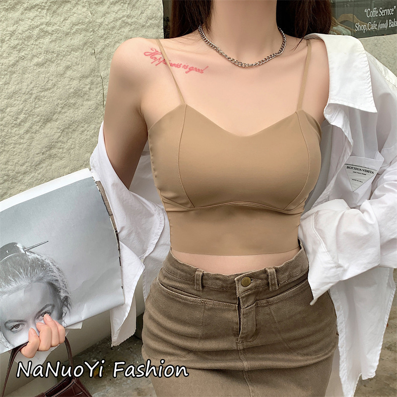 Summer New Ice Silk Camisole Beautiful Back Wrap Breast Tube Top Fixed Cup Slimming Sexy Outer Wear Inner Base Women