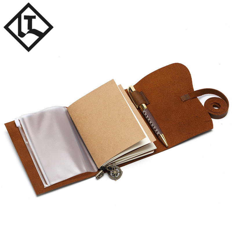 真皮笔记本 棕色复古手工记事本 跨境疯马皮活页小本子 可印logo