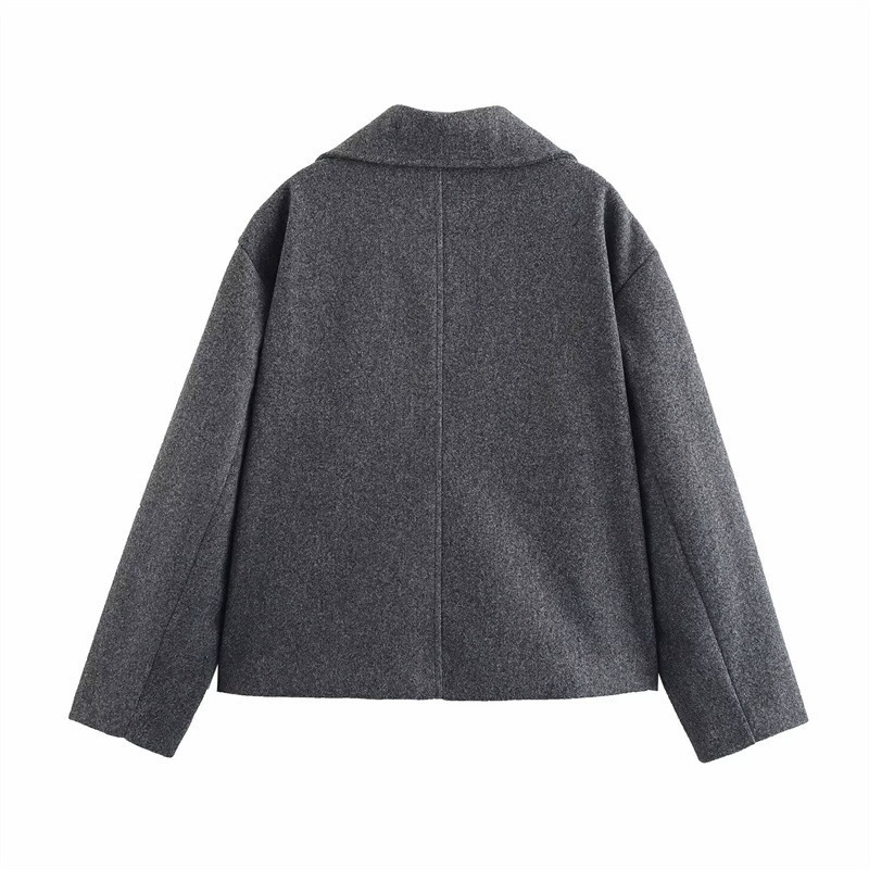 Long-Sleeve Wool Jacket, European Style, Gray, Sizes S–L