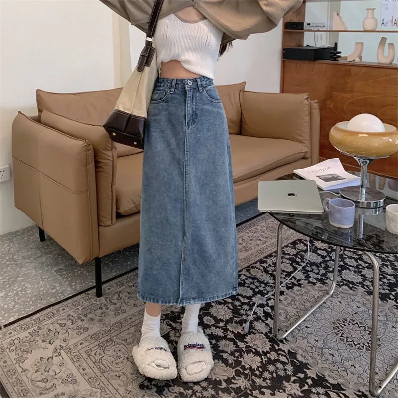 Summer long fresh denim skirt