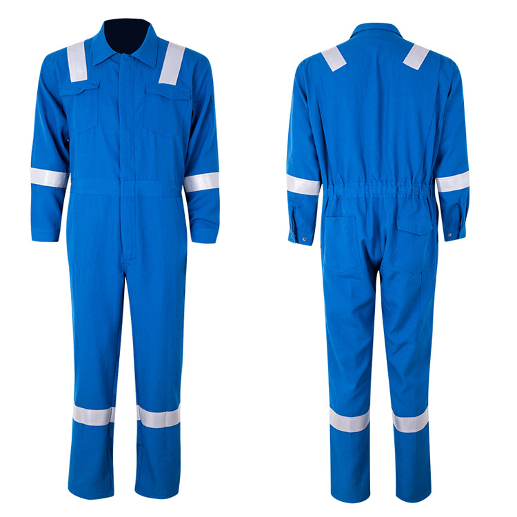 外贸纯棉反光条阻燃服劳保工装连体服logo防火连体衣