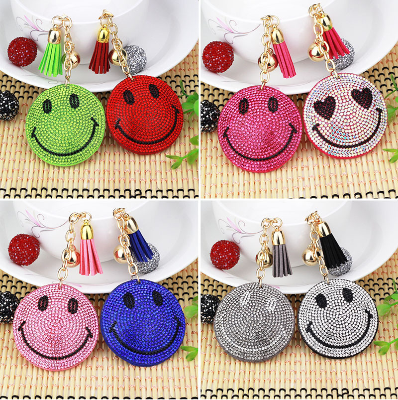 Nuevo creativo cara sonriente coreana llavero de diamante de moda borda de dama bolsos colgantes joyerías de comercio exterior al por mayor