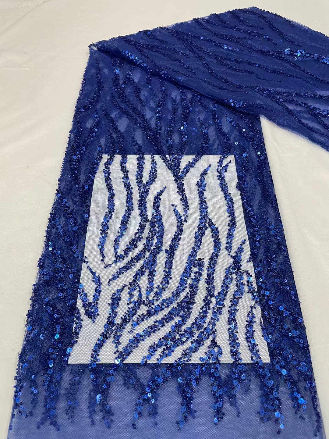 Cristal tubo onda patrón de lentejuelas malla de tela de encaje vestido de novia etapa desgaste moda tela JX2433