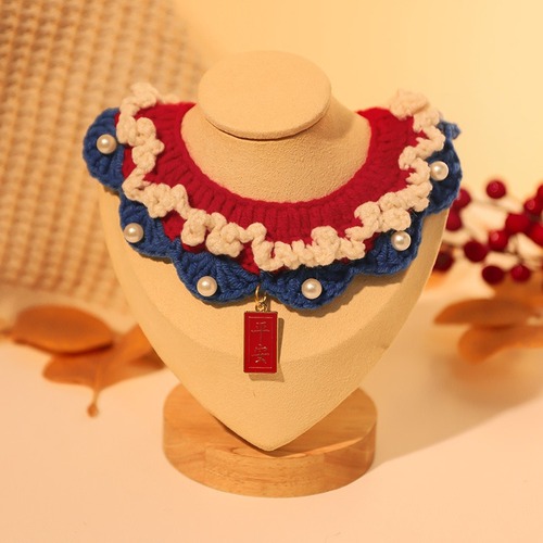 Pet Cute Collar Accessory Plush Golden Shaded Cat Neck Hang Collar Necklace Accessory Cats Knitted Scarf Supply